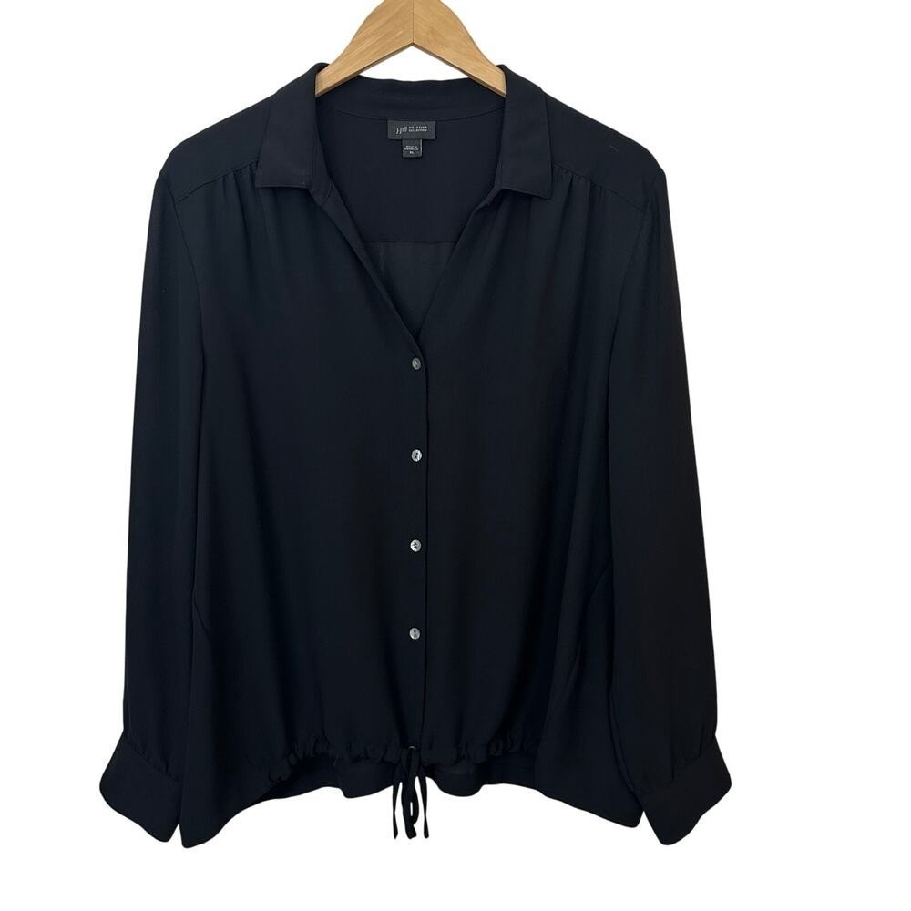 J. Jill Wearever Collection Flowy Top Blouse Women's Xl Black Hem Cinch Tie